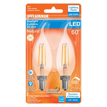 Sylvania Sylvania TruWave B10 E12 (Candelabra) LED Bulb Daylight 60 Watt Equivalence 2 pk 40759